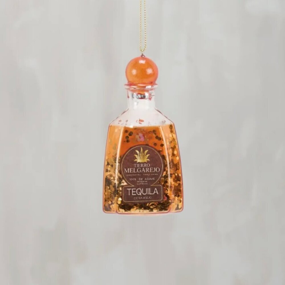 TEQUILA BOTTLE GLITTER CHRISTMAS ORNAMENT